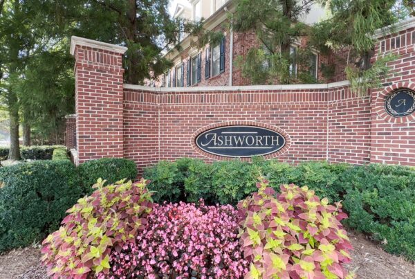 Landscape beds and entrance at Ashworth Community